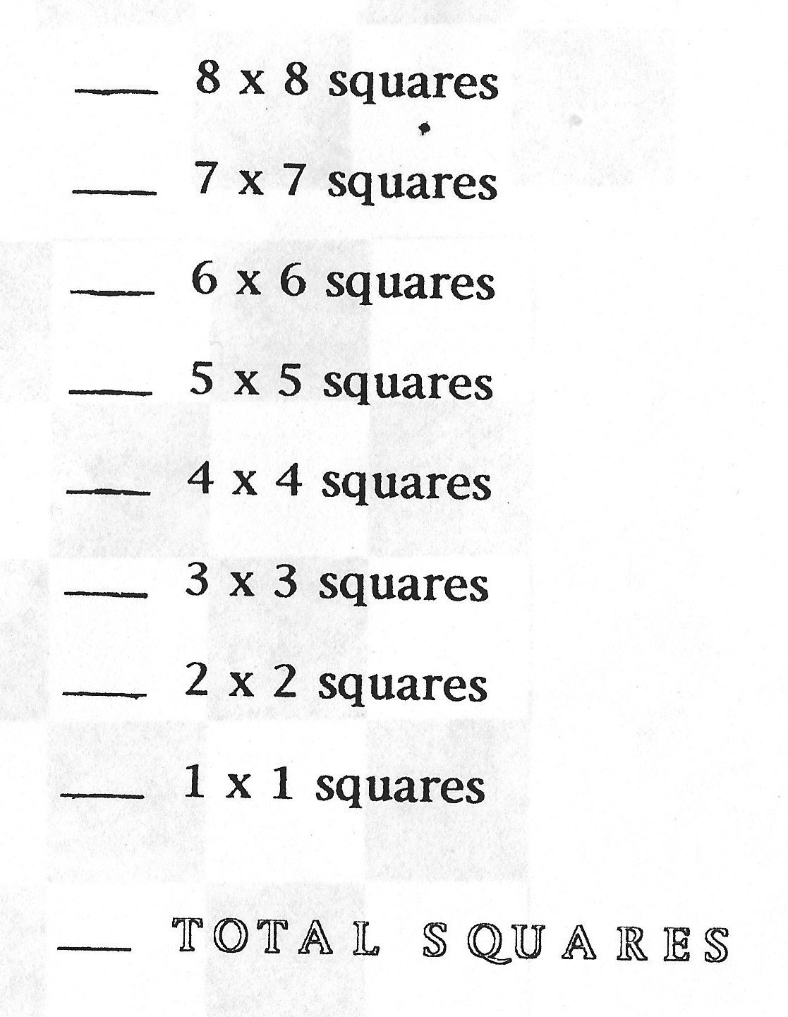How many squares are on a checkerboard a brain boost doing a playful